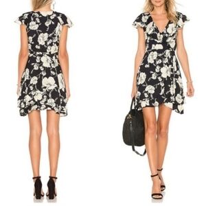 Free People French Quarter Mini Dress Flutter Cap Sleeve Faux Wrap Onyx S M  NWT